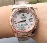Copy Rolex Day Date Oyster Rose Gold Diamond Bezel White Dial 36mm Watch